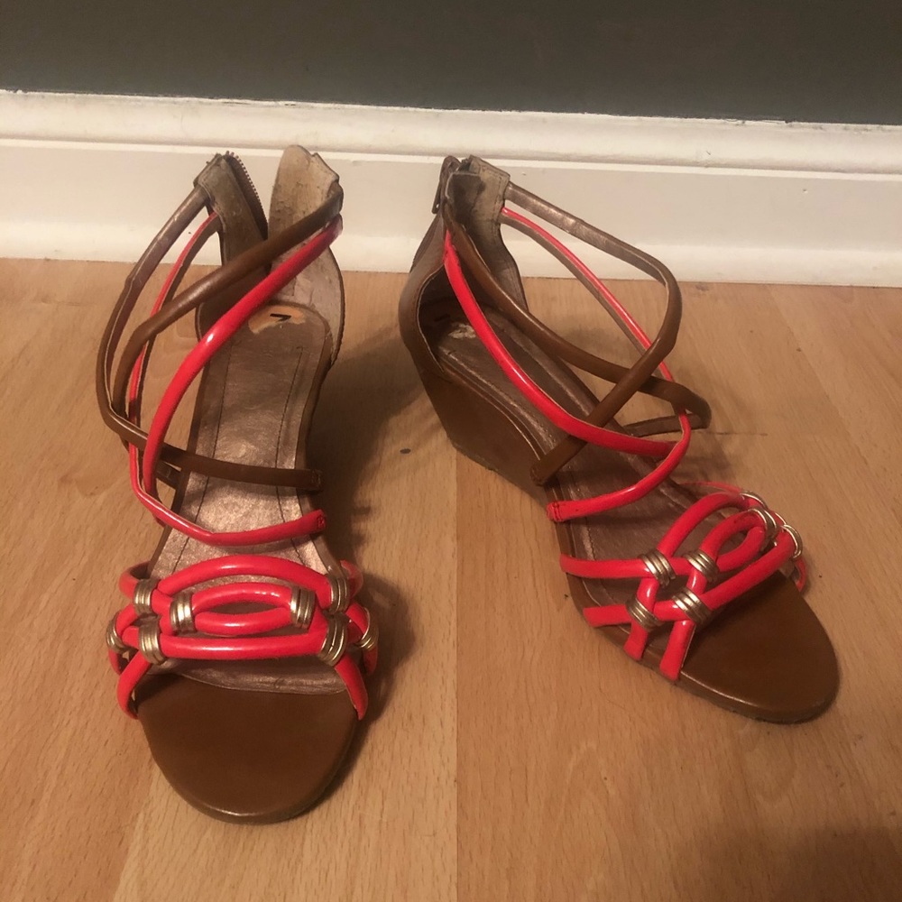 BCBGeneration Hot Pink and Brown Sandals